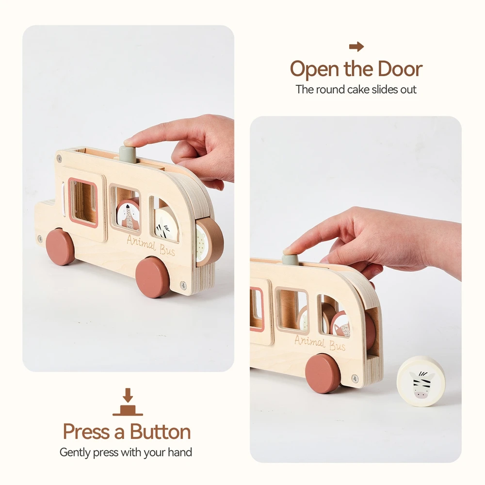 Montessori Baby Toys 12 18 Months Wooden Educational Toys Rolling Animal Bus Motor Skills Toys Basic Life skills Toys for Kids