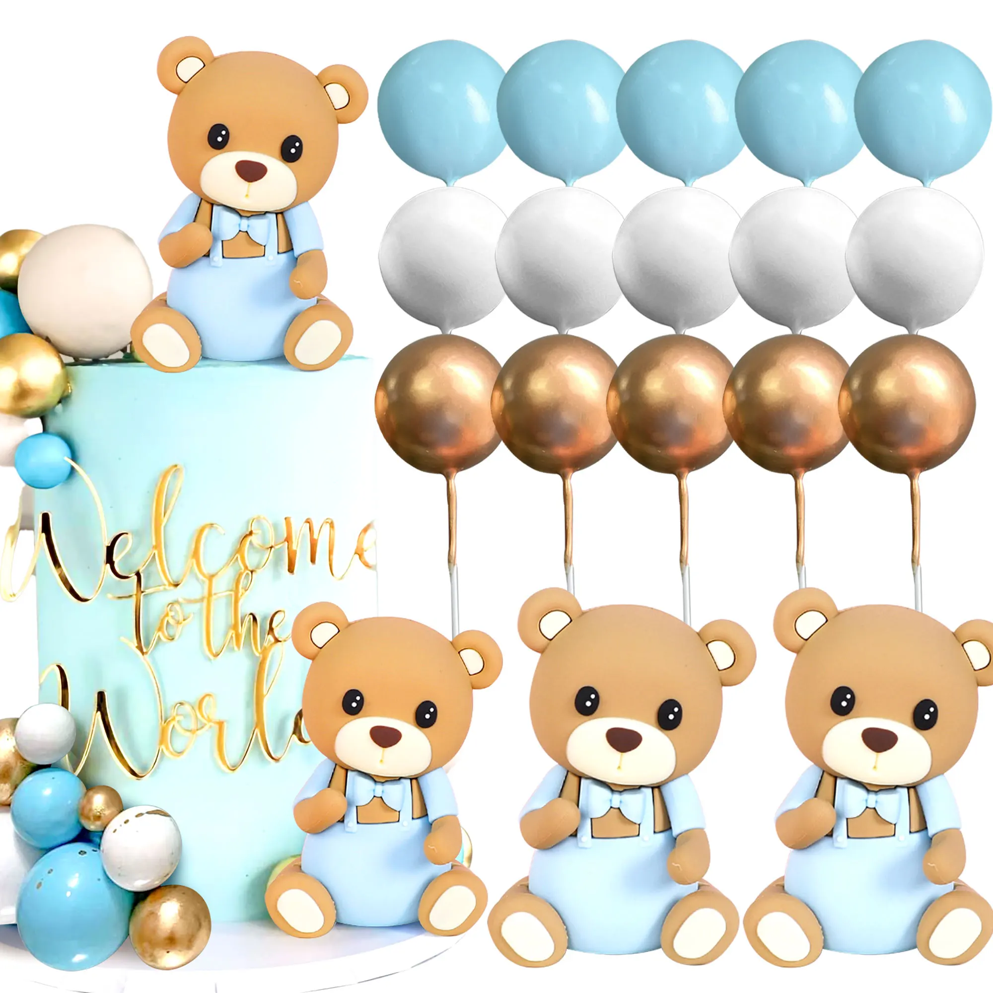 LaVenty Teddybär-Kuchendekoration, Tauf-Kuchendekoration, 1 Jahr, blaue Kuchendekoration, Teddybär-Kuchendekoration