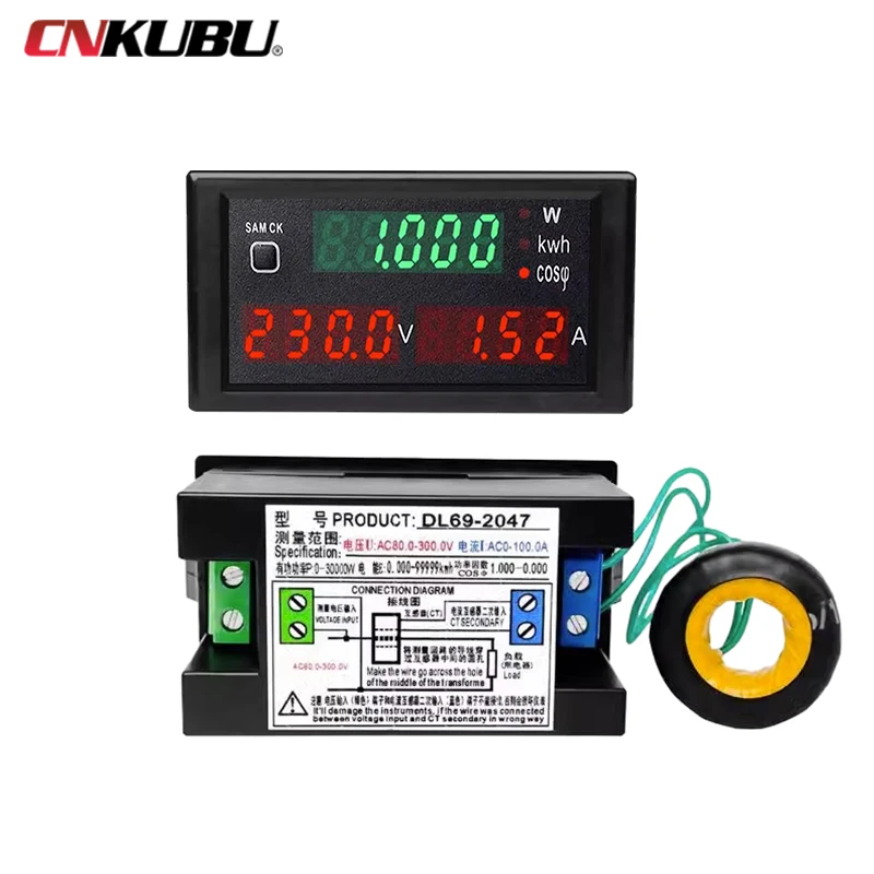 DL69-2047 LED Multifunctional Digital Power Meter Intelligent Meter AC Voltmeter Ammeter Power Factor Detector Accurate