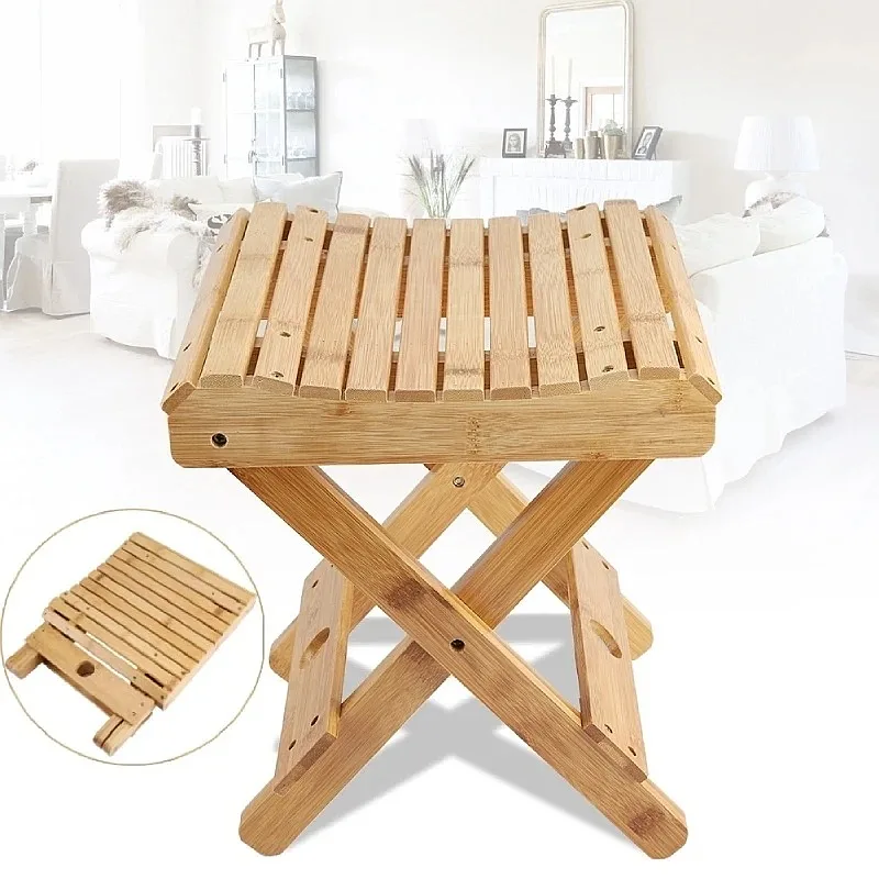 Multi-functional Collapsible Bamboo Wood Stool for Living Room