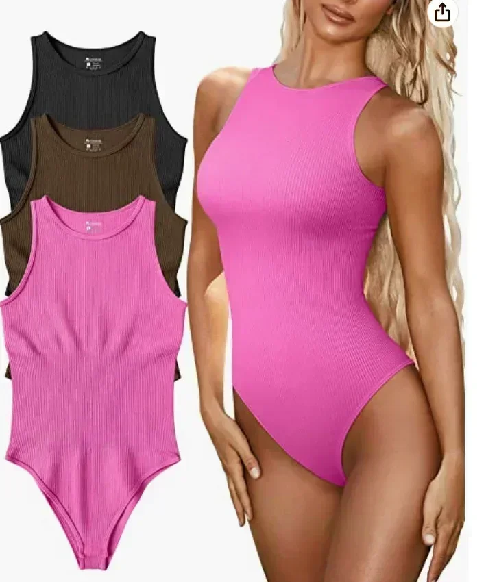 Sexy Women's Sleeveless Pit Strip Bodysuits Solid Color Bottoming Slim Tight-fitting Jumpsuit Club Outfit Clothing