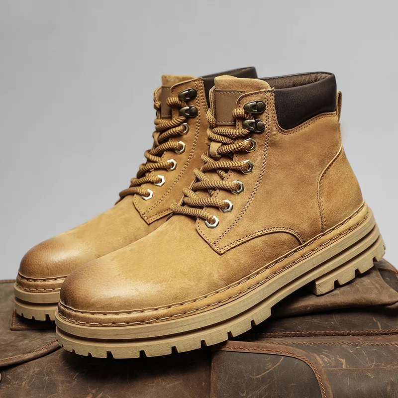 

Outdoor Mountaineering Work Boots for Men: 2025 New Big Yellow Boots, High-Top Height-Increasing British Style Durable Work Shoe