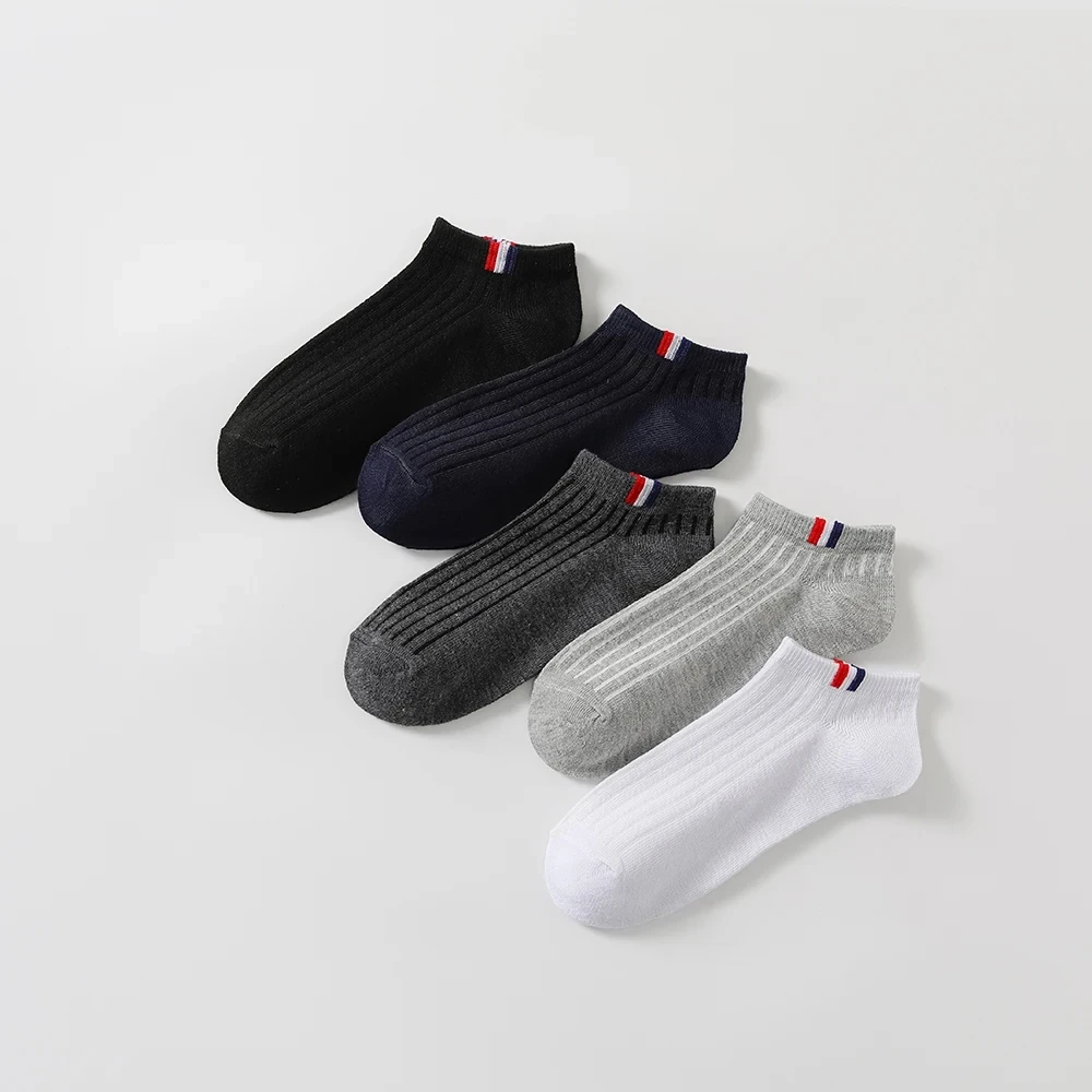 5 Pairs Thin Summer Boat Socks Solid Color Men's Casual Socks Breathable Sweat Absorbing Invisible Men's Business Ankle Socks