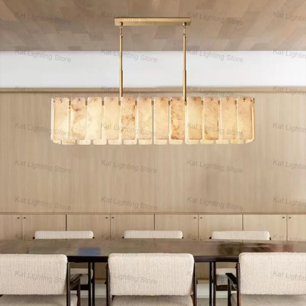 

Modern Marble Pendant Lamp with E26 Bulbs Adjustable Hanging Chain Circular Rectangle Brass Black Silvery Dimmable Lustre