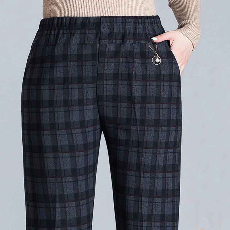 Pantalones a rayas de talla grande para mujer, ropa holgada Simple de gran tamaño con bolsillos, a cuadros, tendencia de moda, primavera y otoño, 8XL