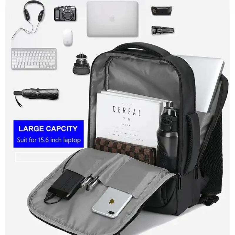 Impermeável Laptop Mochila com Carregador USB, Mochila Negócios, Outdoor Leisure Travel Bag, 15,6\