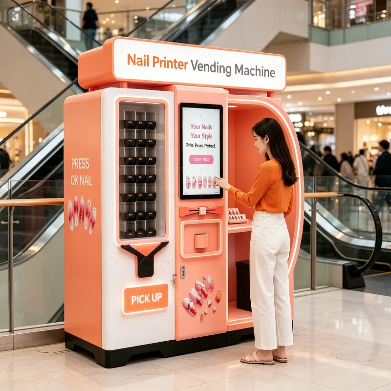 Lightweight Nail Design Vending Kiosk, Self-Service Automatic Printer with Touch Interface, for Pop-Up Beauty Shop