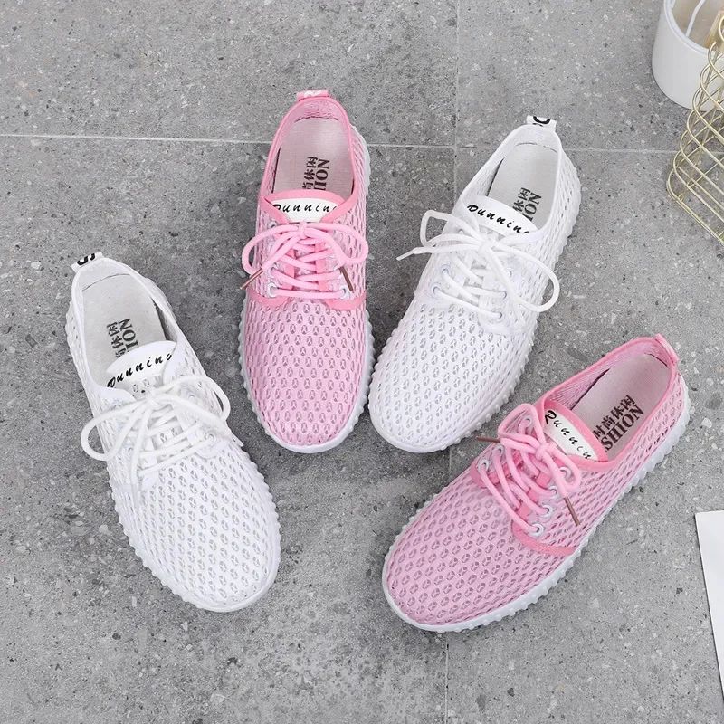 Zapatos De Mujer Lady Cute Light Weight White Mesh Breathable Spring & Summer Lace Up Shoes Sapatos Femininas Cool Shoes G577