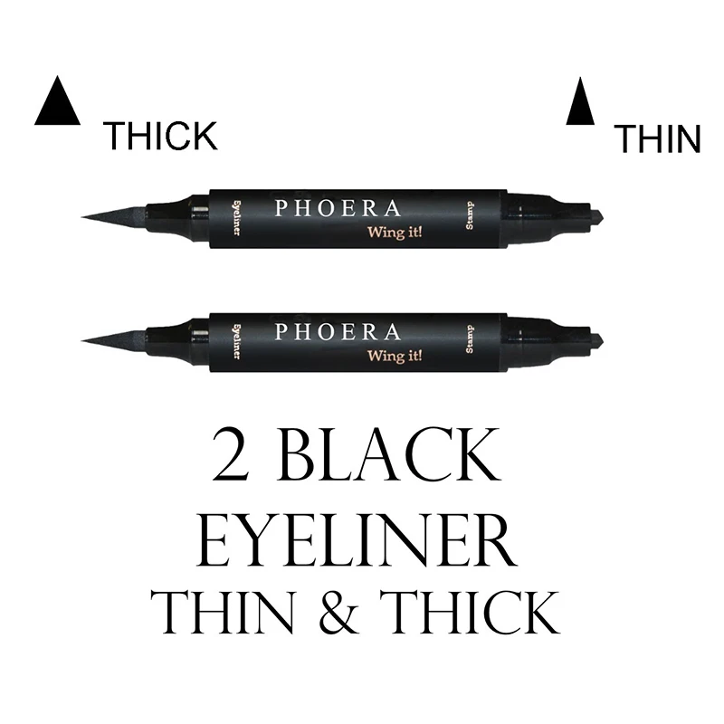 PHOERA 2 In1 Double Liquid Eyeliner Waterproof Quick Dry Smooth Long Last Pencil Big Seal Stamp Eyelash Pen Cosmetics Makeup