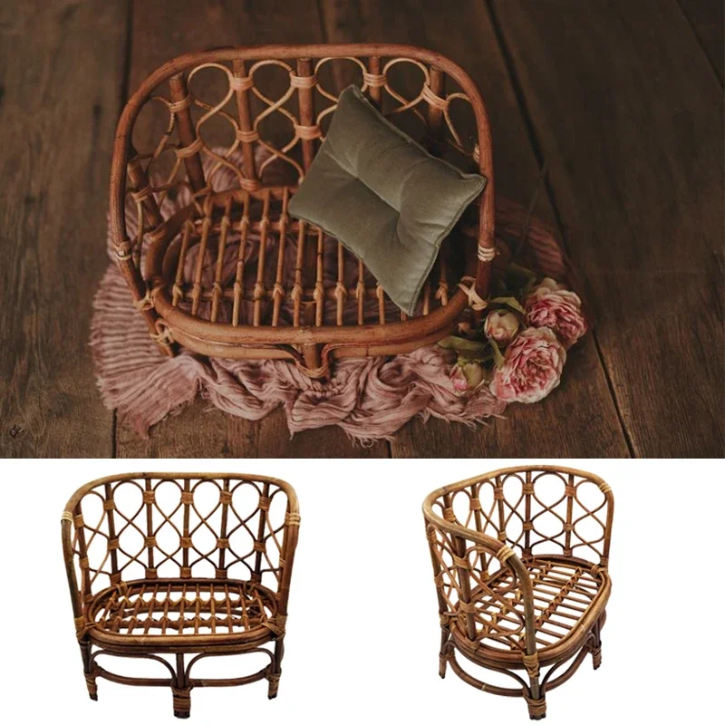 Newborn Photography Props Bed Infant Woven Rattan Basket Vintage Baby Photo Shoot Furniture Posing Accessories for Bebe