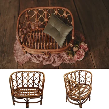 Pasgeboren Fotografie Rekwisieten Bed Baby Geweven Rotan Mand Vintage Baby Fotoshoot Meubels Poseren Accessoires Voor Bebe