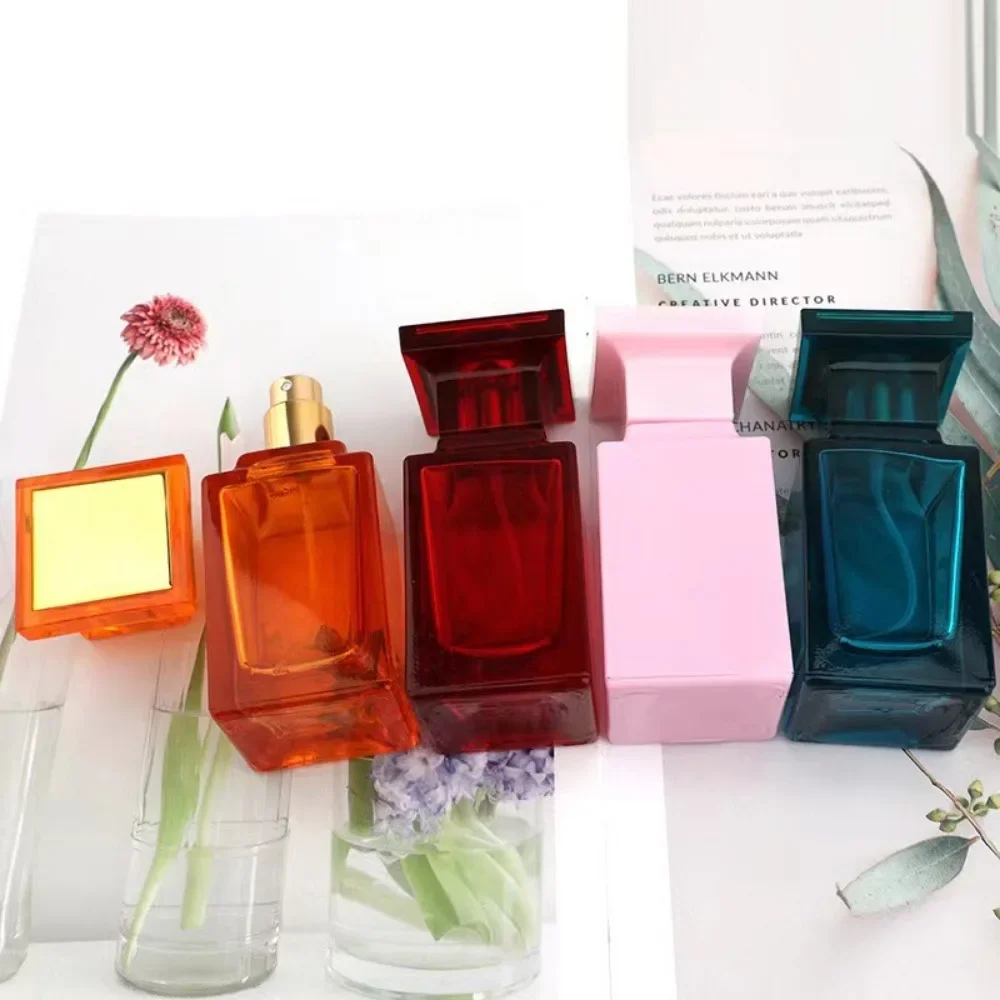 50ml Glass Refillable Perfume Bottle Sprayer Pump Perfume Bottles Container Square Glass Atomizer Press Type Empty Bottle