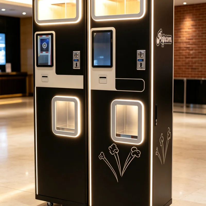 Customized Electric Popcorn Machine Commercial Floor Standing Stainless Steel Glass Door With Wheels For Snack Shop Theater