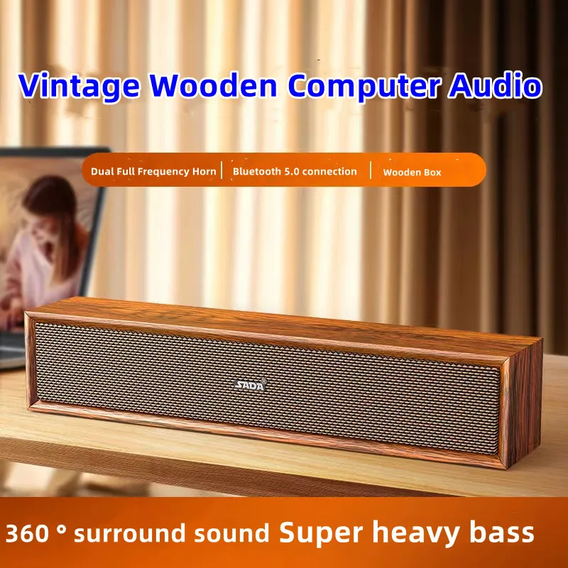 

Wooden Bluetooth Computer Speakers Powerful TV Soundbar Boombox with Two Loudspeakers 3D Stereo Home Theater System Subwoofer