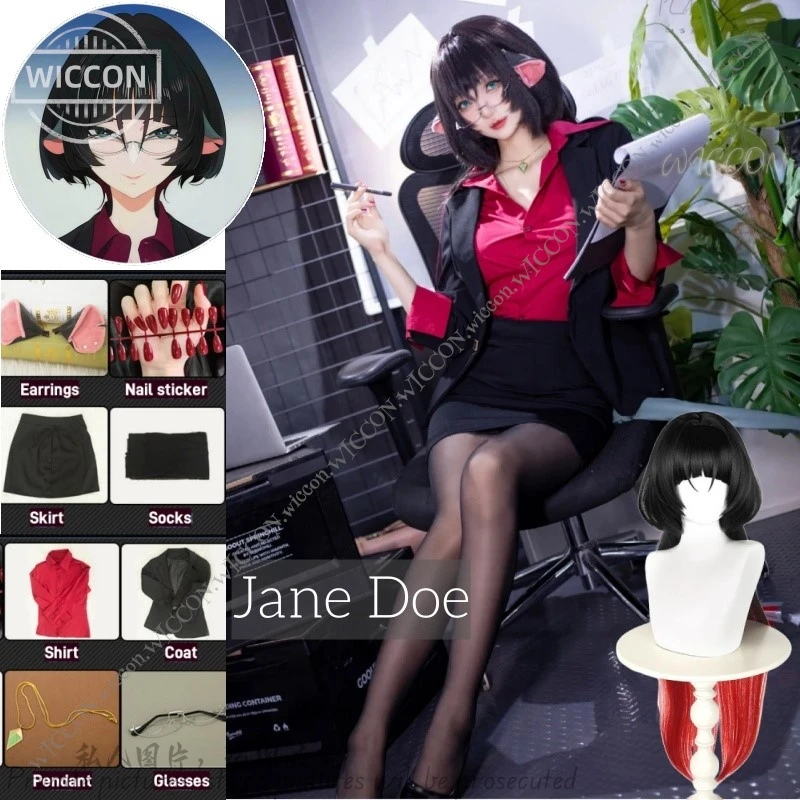 Juego de rol Jane Doe para mujer, disfraz de trabajador de oficina, ropa de trabajo con peluca y cola, falda para fiesta de Halloween, conjunto ZZZ diario, novedad