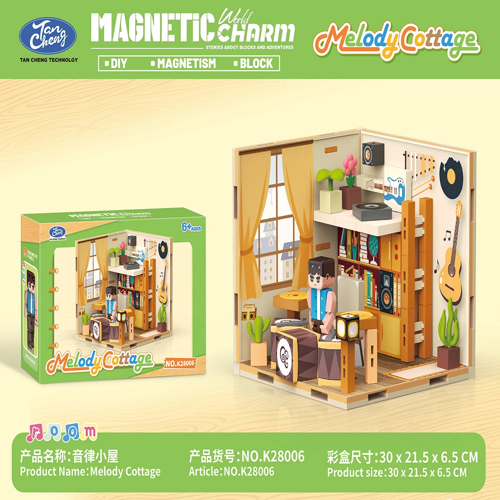 Brinquedo magnético sonhador diy casa quente tempo-creativo montado à mão-bloco de construção modelo villa, educação stem