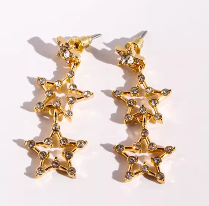 Europe and the United States luxury high full rhinestone tassels long earrings stylish temperament Earrings five-pointed star ea