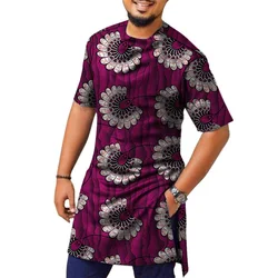 African Fashion Gorgeous Print Design Men's Tops Nigeria Style Colorful Male Half Sleeve Shirt Customized