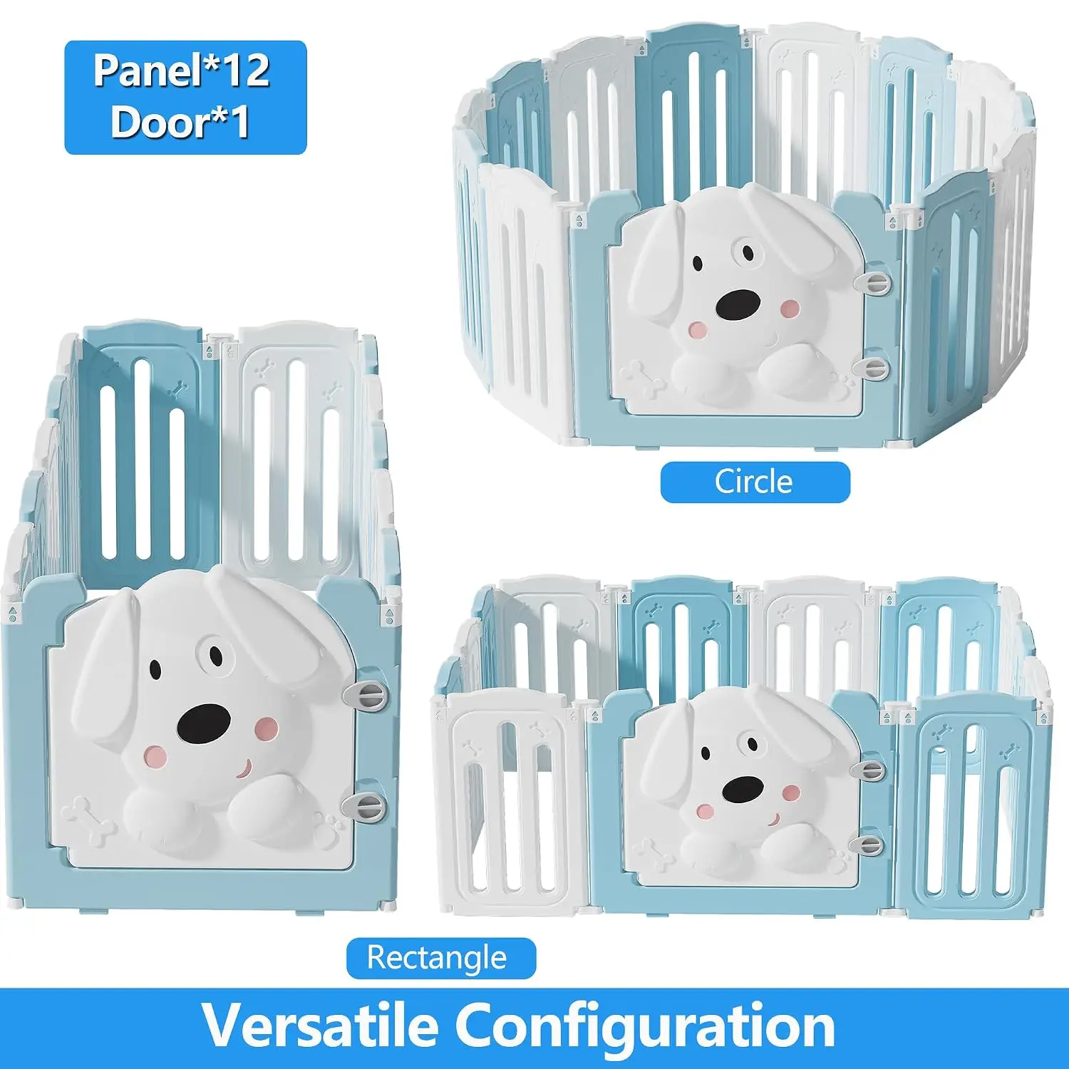Foldable Puppy Play Pen Indoors with Cute Dog Pattern Door, Customized
