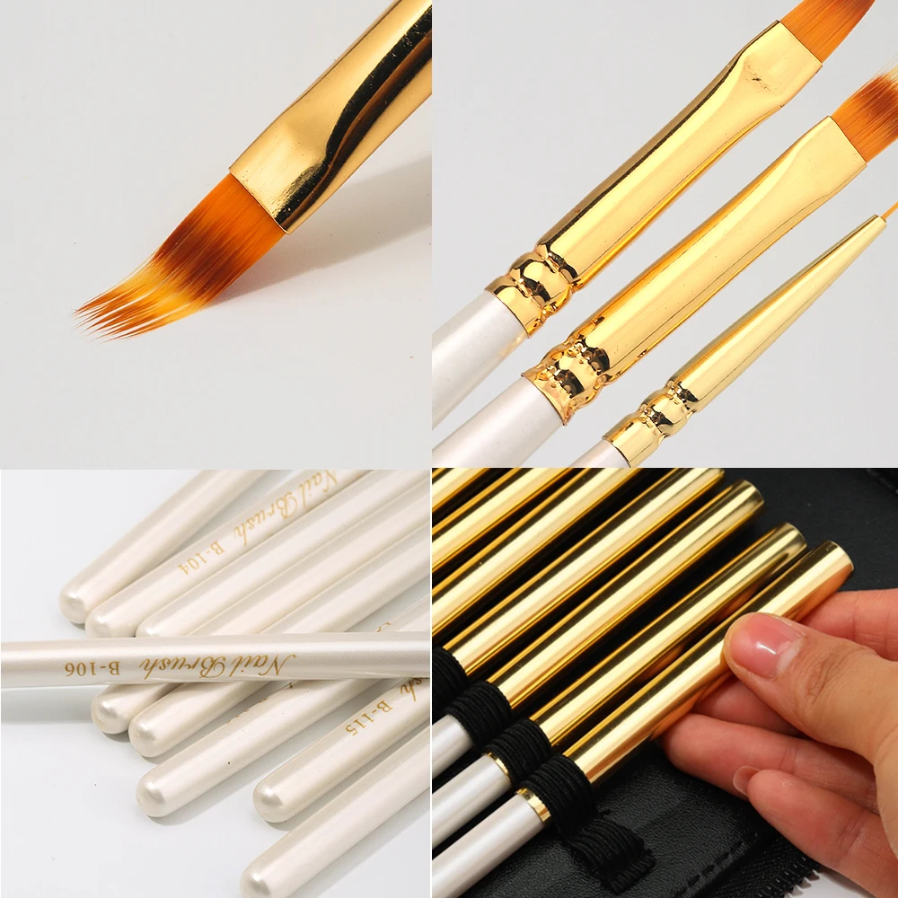 Sweet-Z 신제품 1/16pcs 브러쉬 세트 도구 그림 키트 흰색 금속 손잡이 전체 네일 아트 나일론 뷰티 케어 네일 브러쉬 도매