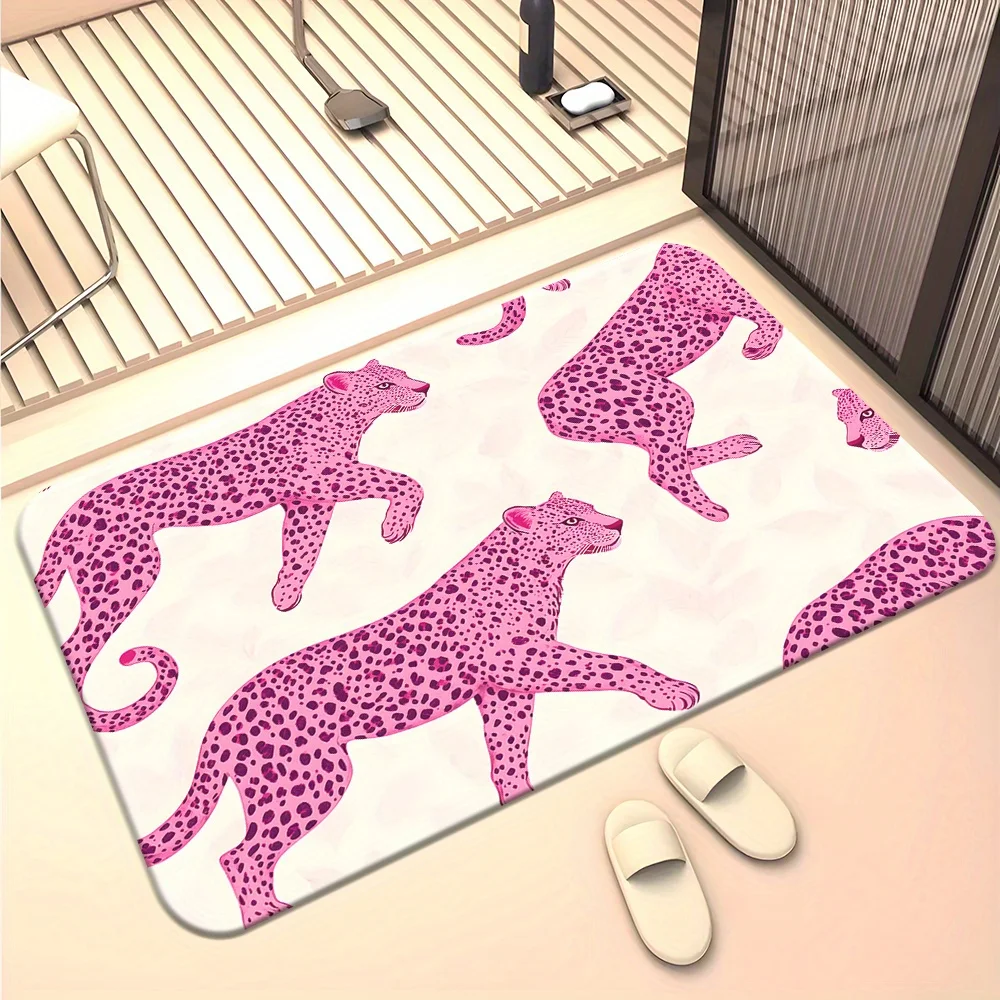Chic Pink Leopard Spot Pattern Animal Print Doormat Mat Indoor Entrance Rug for Bathroom Hallway Pet Home Decor