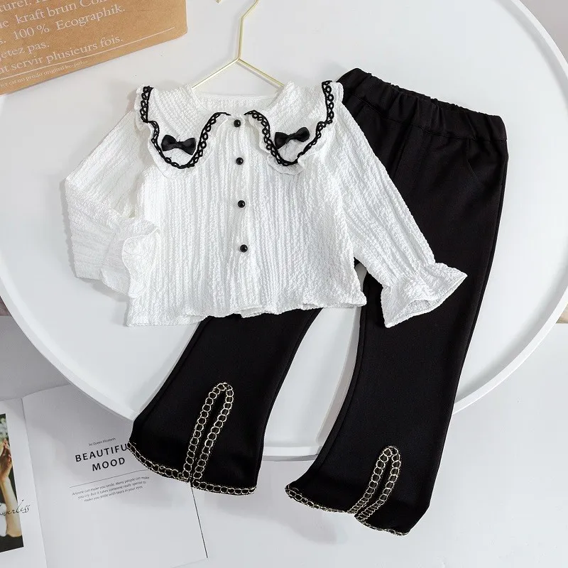 

LYY-Girls' Shirt Children's Bottoming Shirt White Shirt Autumn Clothes2024New Spring and Autumn Western Style Doll Collar Small