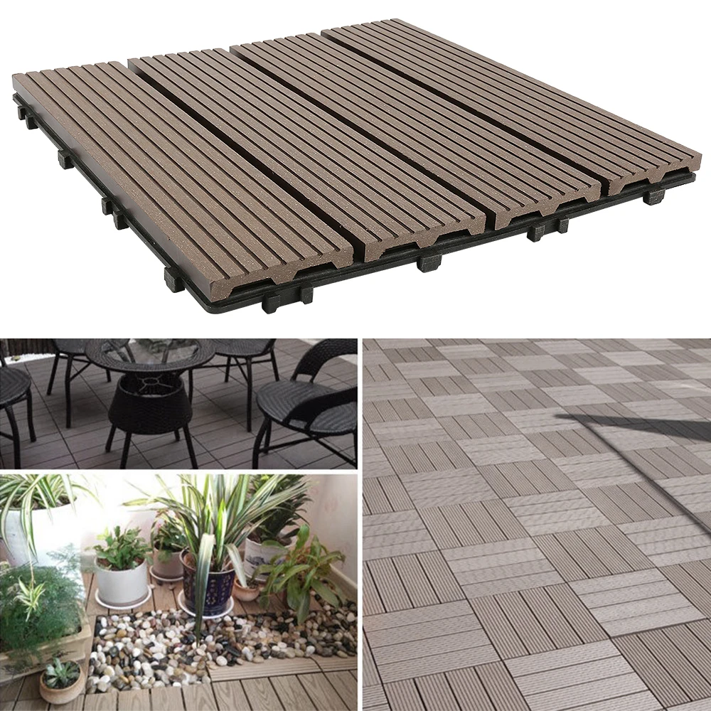 Ensemble de 11 dalles de terrasse en bois composite pour extérieur, dalles de terrasse en bois composite avec système d'assemblage, revêtement de sol intérieur/extérieur, 30 x 30 cm