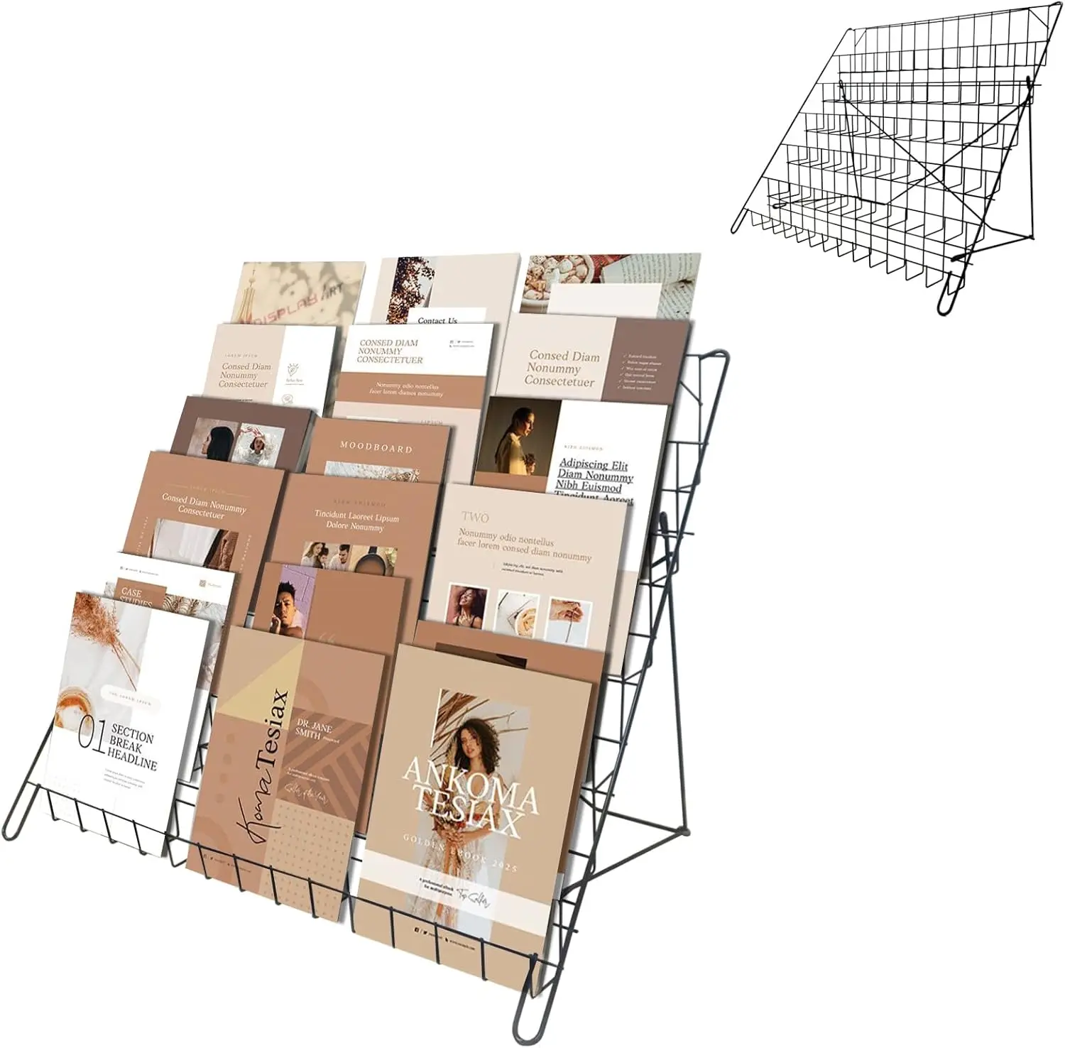 

6 Tier Wire Magazine Rack - Comic Book Rack Wide Wire Tabletop Display Rack for Exhibitions Office Table Top Book Brochu