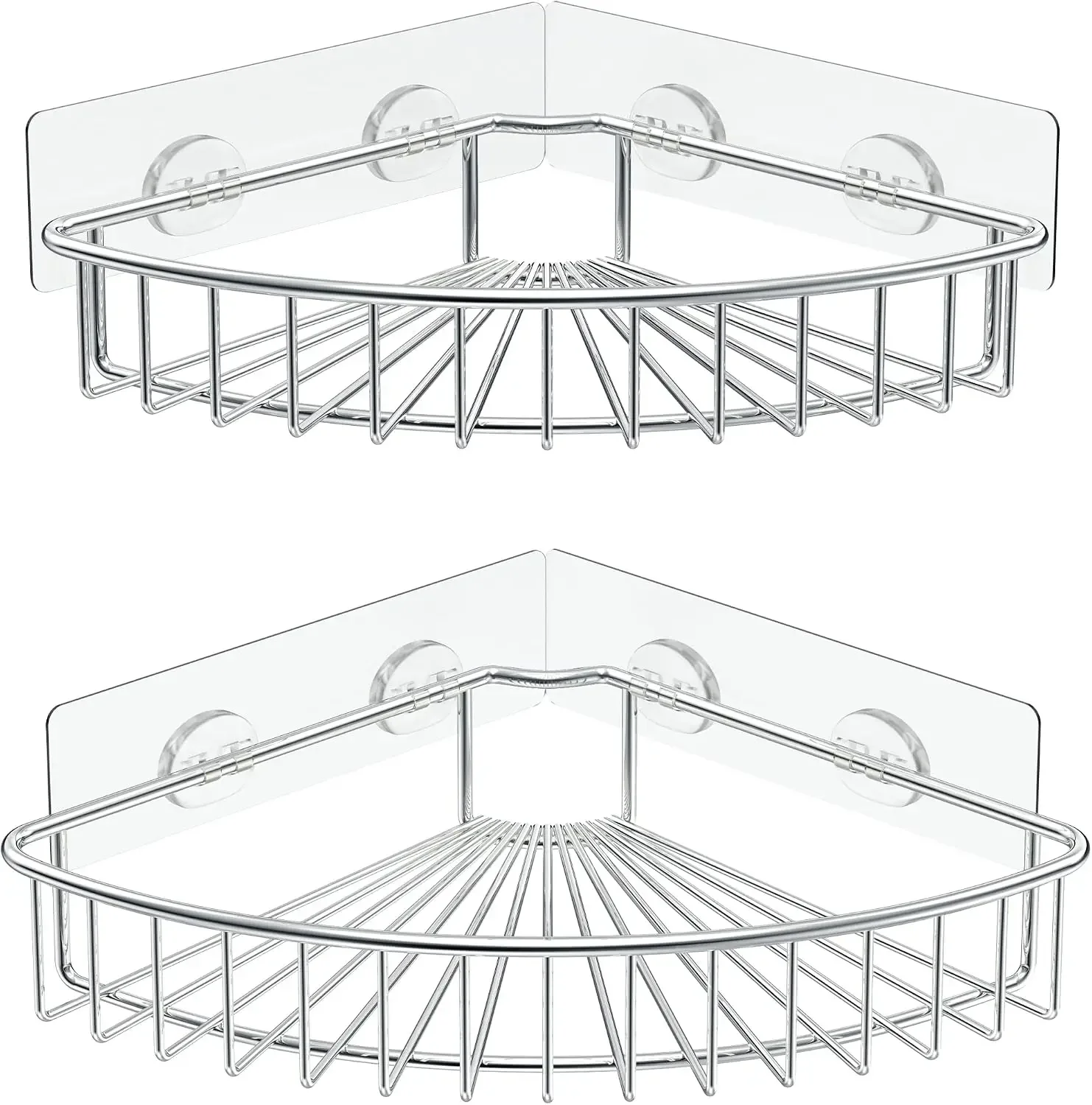 2 Pack Corner Shower Caddy SUS304 Stainless Steel Silver Adhesive Bathroom Corner Organizer Shelves