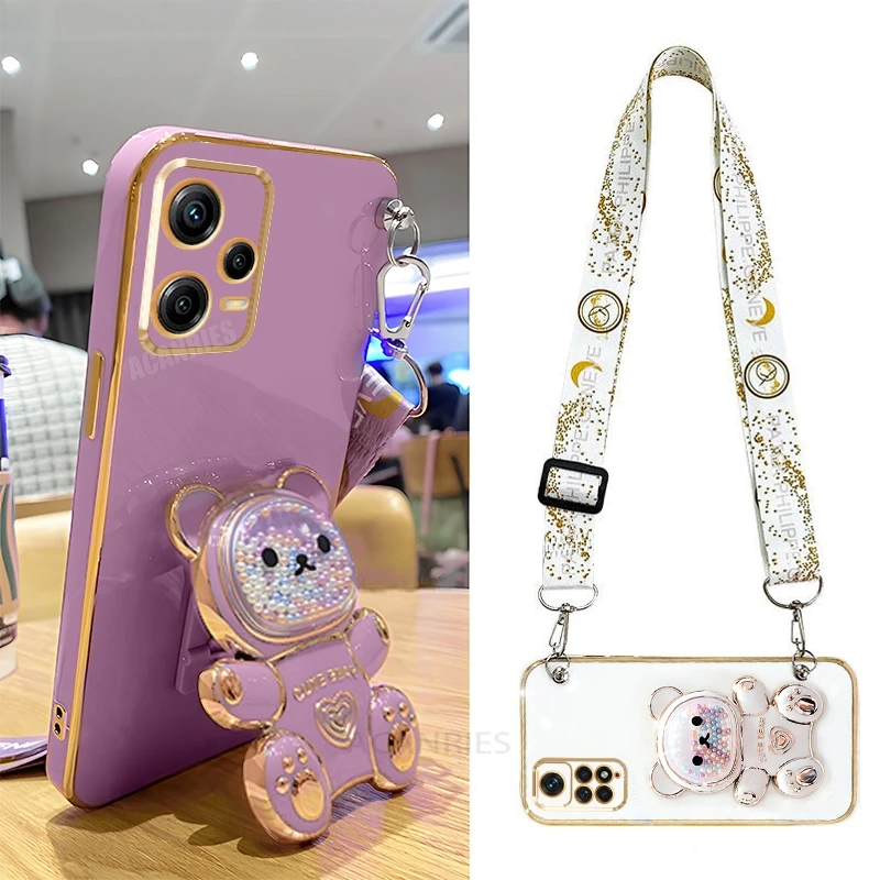 Note12 Crossbody Lanyard Bear Silicone Case On For Xiaomi Redmi Note 12 Pro Plus 12pro 5g 12s 4g 11s 11 10 10s Holder Cover 12c