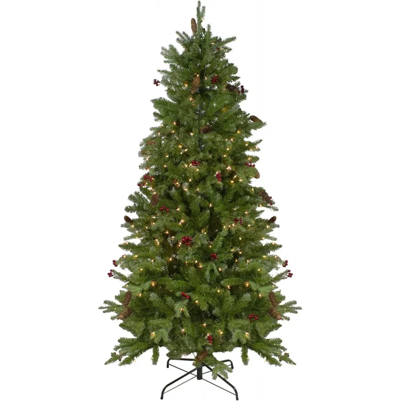 7.5' Pre-Lit Mixed Winter Berry Pine Artificial Christmas Tree - Clear Lights