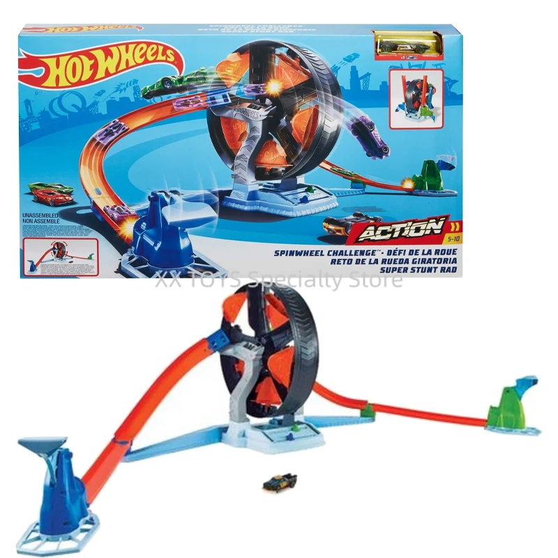 Hot Wheels Action Spinwheel Challenge Set con lanzadores de pista Flywheel Versus Track Set, regalo de cumpleaños para niños, GJM77