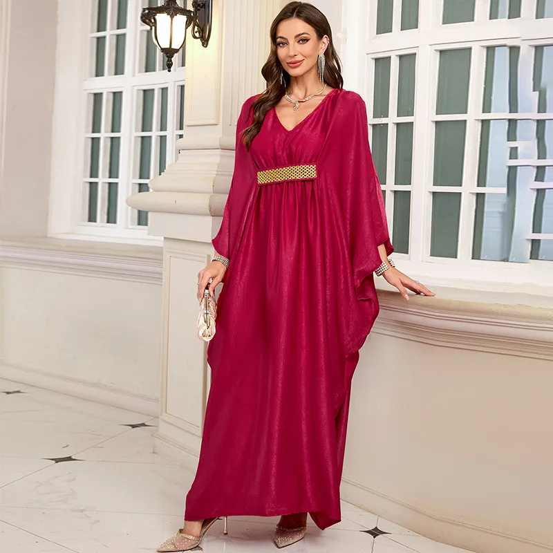 

Women's Plus Size Moroccan Print V-Neck Batwing Kaftan Loose Fit Beach Dress Bathing Suit Cover Up