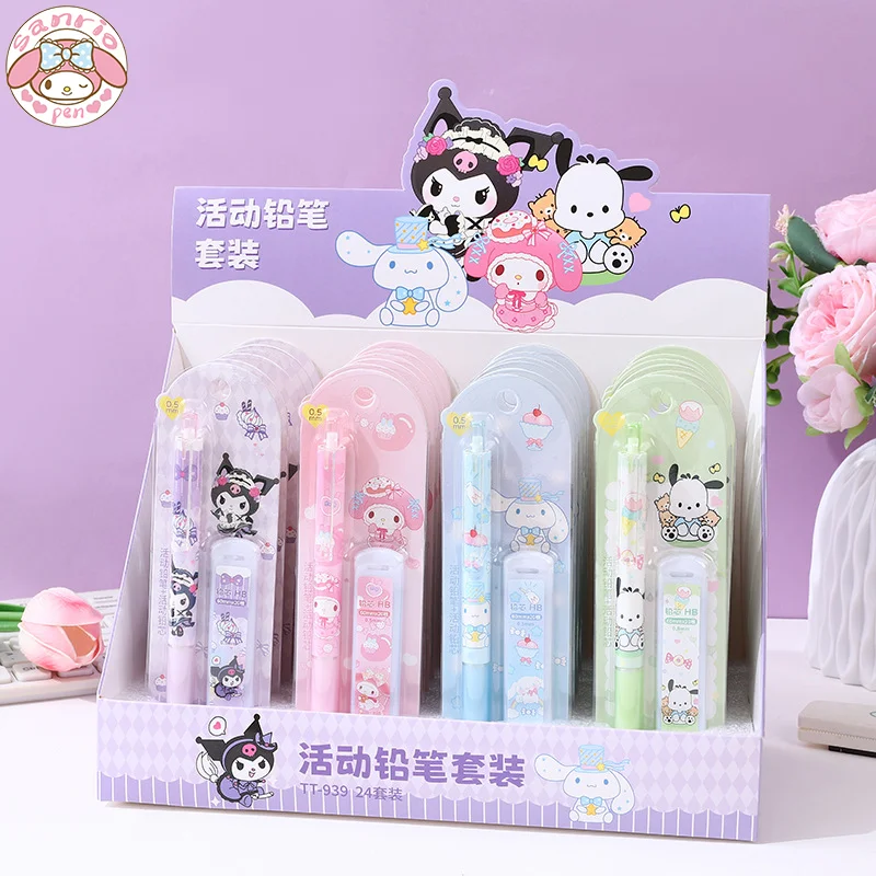 Sanrio Mechanical Pencil 12/24pcs Cinnamoroll Melody Pencil Lead Set 0.5mm Student School Supplies Children's Stationery Gifts