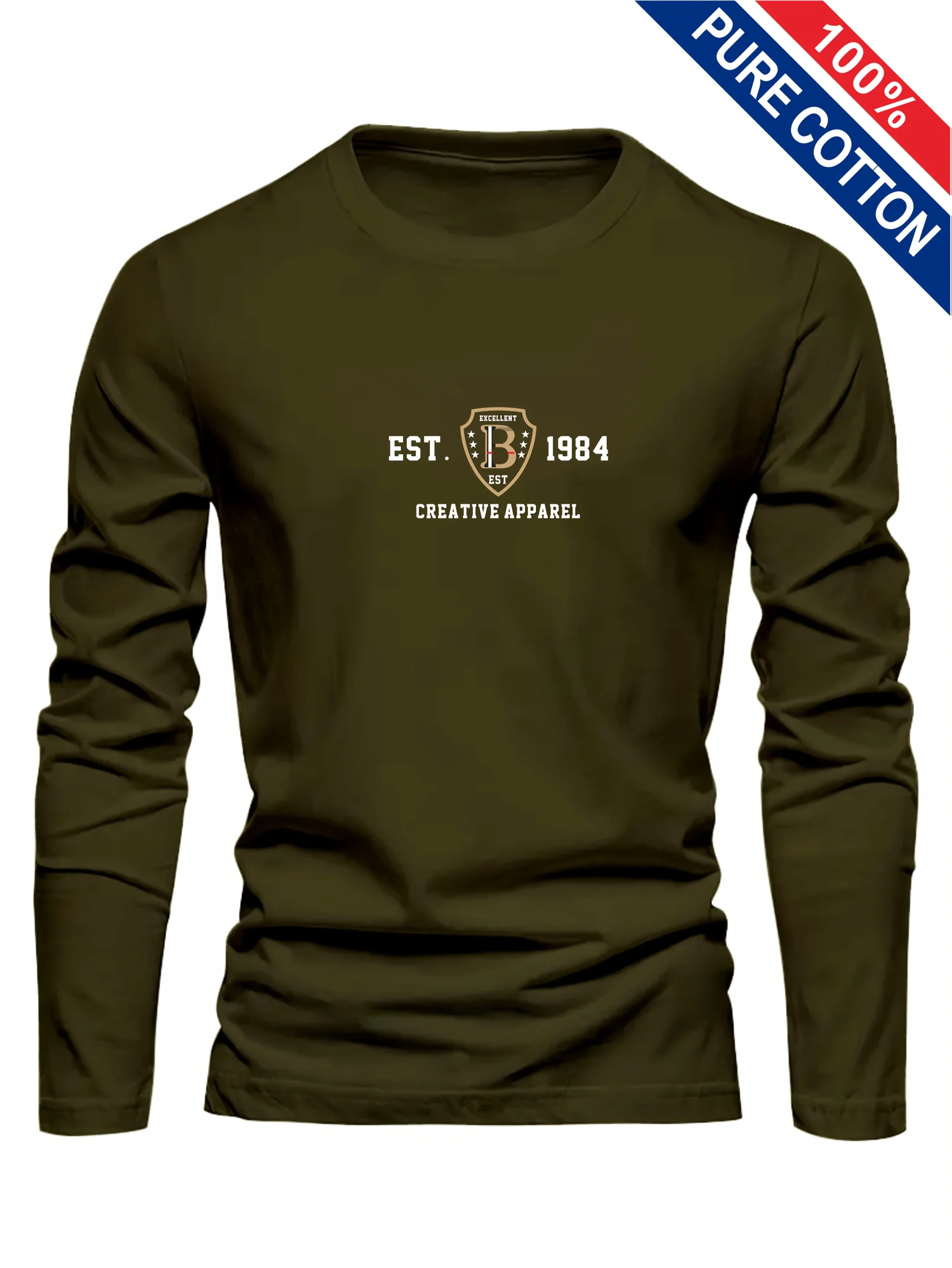 Lightweight Cotton Crew Neck Long Sleeve Shirt For Men Breathable Durable Material Fit Daily Errands Outdoor Leisure Scenarios
