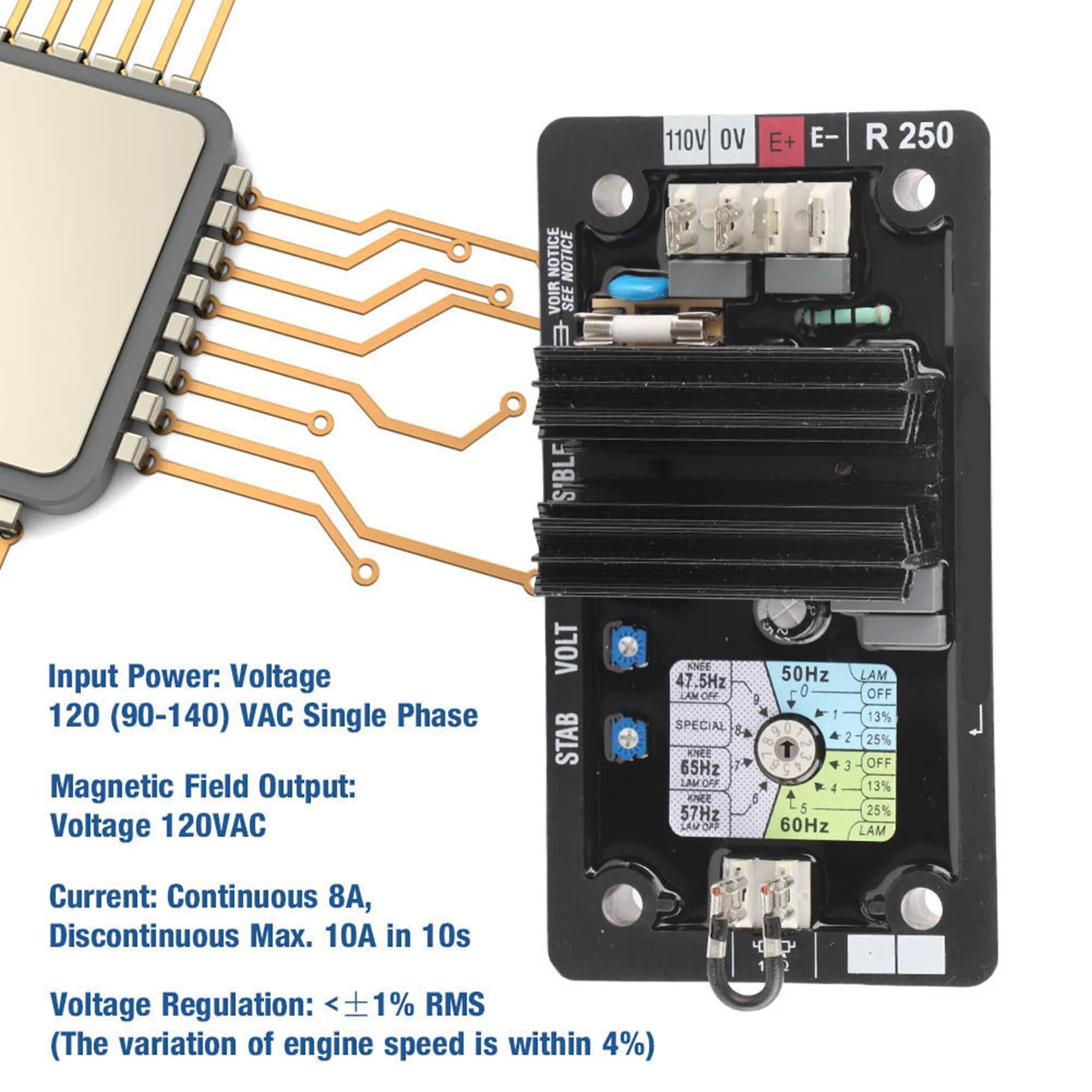 

Регулятор напряжения R250 AVR Автоматический регулятор напряжения Бесщеточная дизельная система генерации Набор аксессуаров