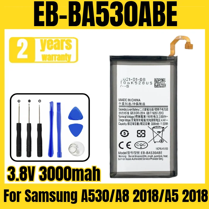 

EB-BA530ABE mobile phone battery, suitable for Samsung A530/A8 2018/A5 2018 battery, new large capacity, free tool 3.8V 3000mah