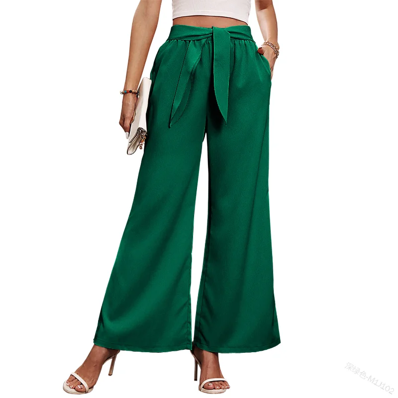 Casual Fashion High Waist Suit Pants Y2K Clothing Outfits Streetwear Women Loose Solid Color Lace Up Wide Leg Pants