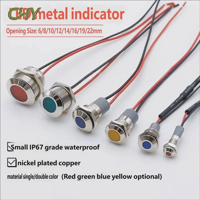 LED Metal Indicator Light Waterproof Wired Single Dual Color Luminous Signal Power Light Flat Red Yellow Blue Green Light