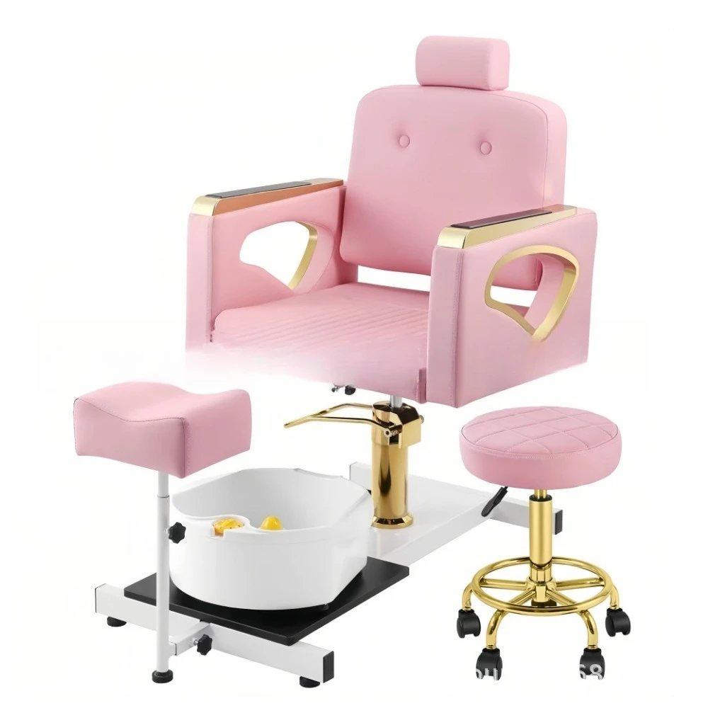 Light Luxury Barber Premium Foot Bath Movable Pedicure Rotating Foot Therapy  with Technician Stool