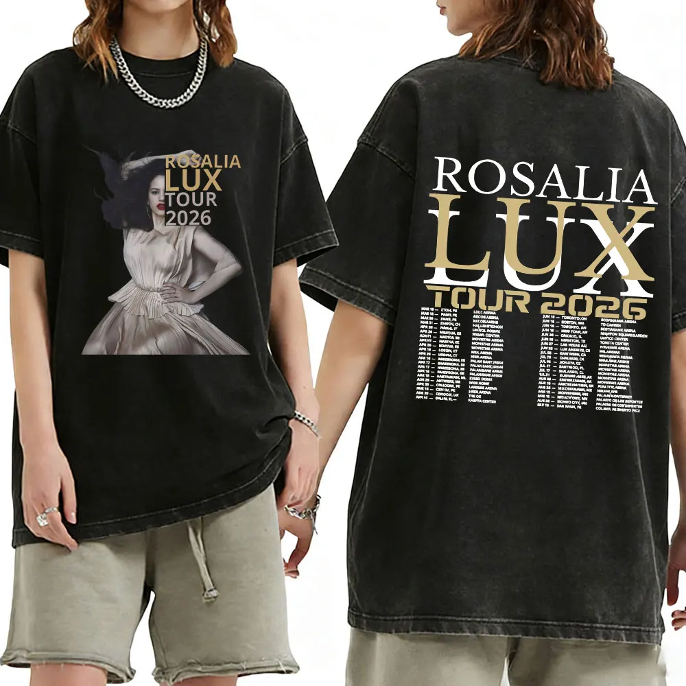 

Винтажные футболки Rosalia LUX Tour 2026 с эффектом потертости, мужская и женская одежда, повседневные оверсайз футболки, модные футболки с круглым вырезом и коротким рукавом