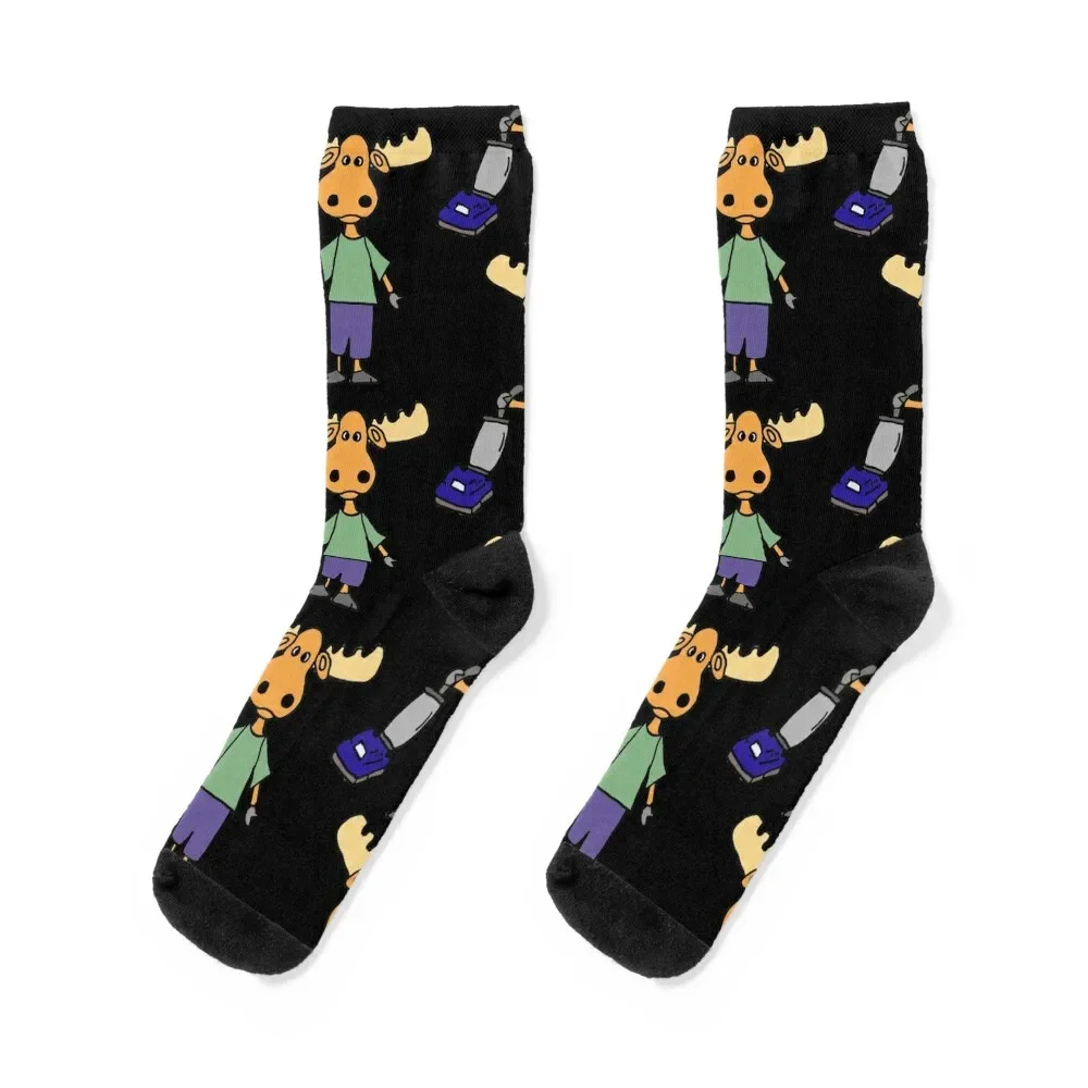 Funny Moose Pushing Vacuum Cleaner Cartoon Socks Crossfit christmas stocking Luxury Woman Socks Men's