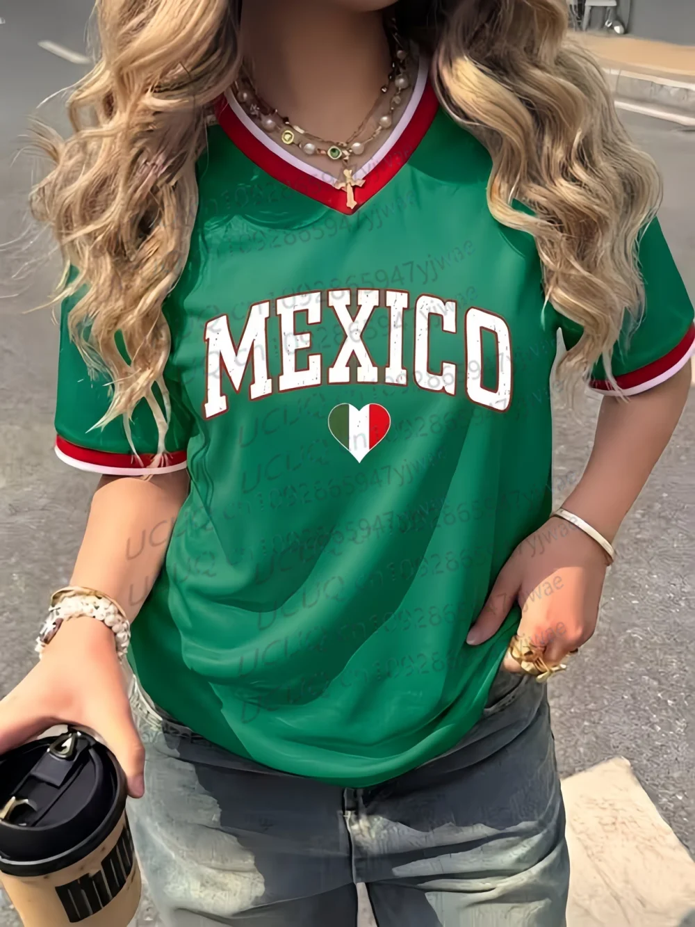 Women's Men's Mexico Print V-Neck Short Sleeve T-Shirt Summer Graphic Tee Jerseys Plus Size Sport T-Shirt