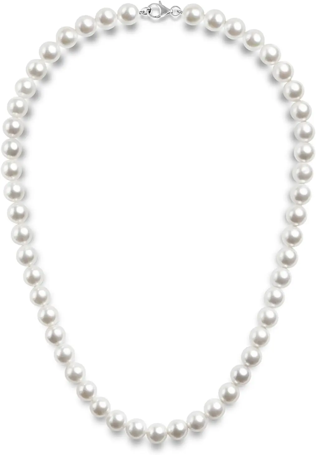 

925 Sterling Silver Round Simulated Shell Pearl Necklace Strand | Pearl Choker Necklace | Jewelry for Women