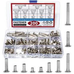 200PCS Phillips Chicago Screws Silvery Binding Screw Posts, Photo Albums Scrapbook Extension Screws Assorted Kit, 10 Sizes