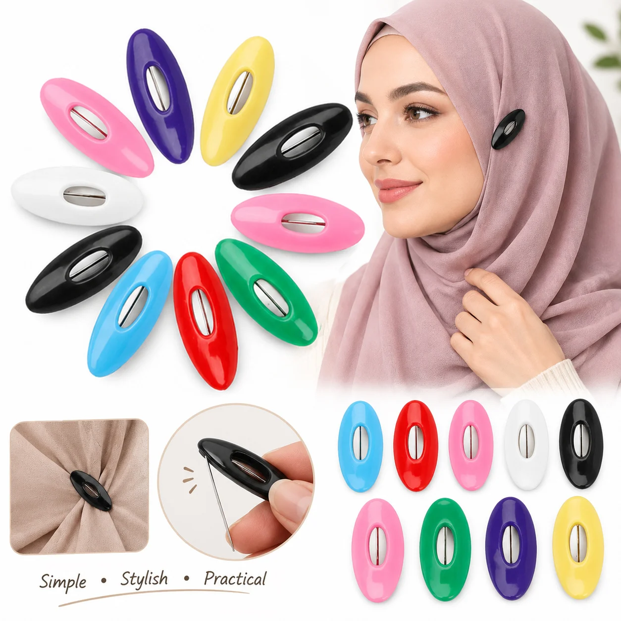 6/12/36PCS Oval Hijab Pins Set Metal Locking Clasp Safety Pin Brooch for Muslim Headscarf Shawl Scarf Turban Women Fashion TMZ