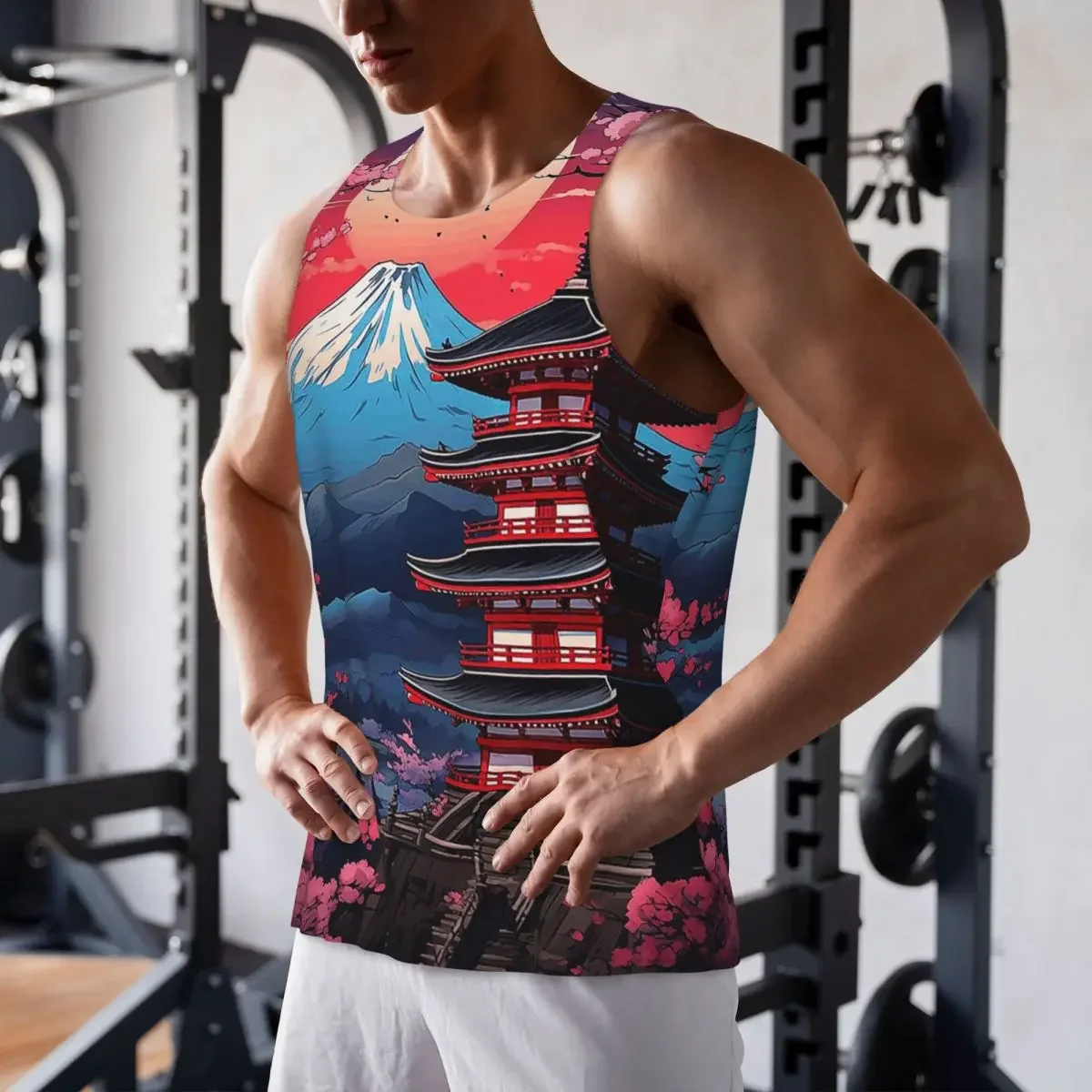 Quick Dry Japan Sakura Cherry Blossoms With A Red Rising Sun Gym Tank Muscle Sleeveless Shirt Bodybuilding Breathable Vest