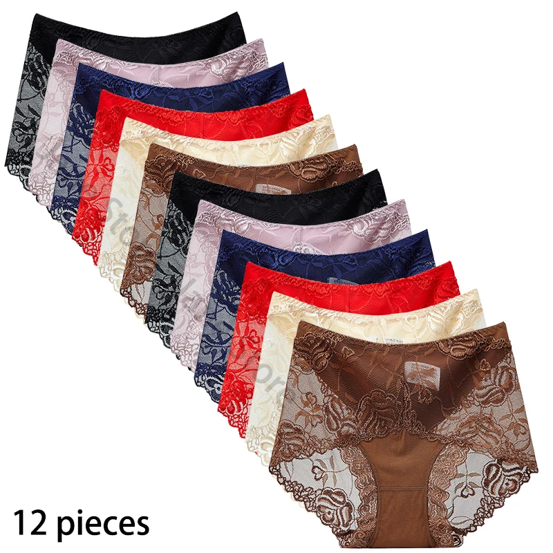 12 pieces sexy lace briefs r transparent women\'s underwear comfortable soft Panties Light Breathable female Lingerie