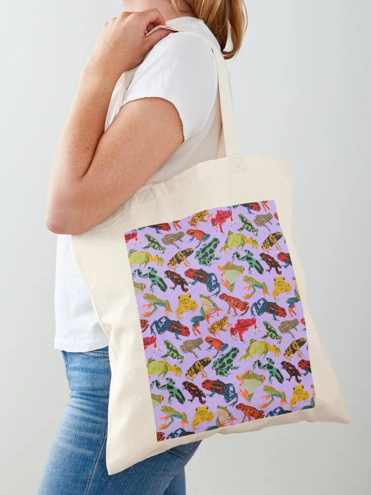 Frog Lover - tropical frog pattern on purple Tote Bag tote bag custom canvas bags free delivery bags