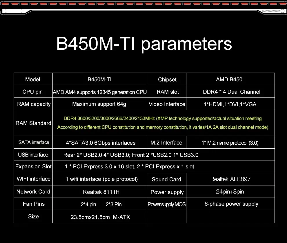 Płyta główna JGINYUE AM4 B450 obsługuje procesory Ryzen R3 R5 R7 1/2/3/4/5th DDR4 dwukanałowa pamięć RAM M-ATX B450M-TI